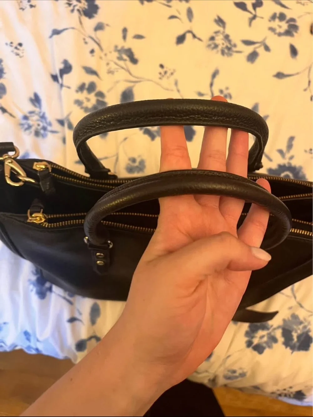 kate spade Black Pebbled Leather Tote with Gold Hardware